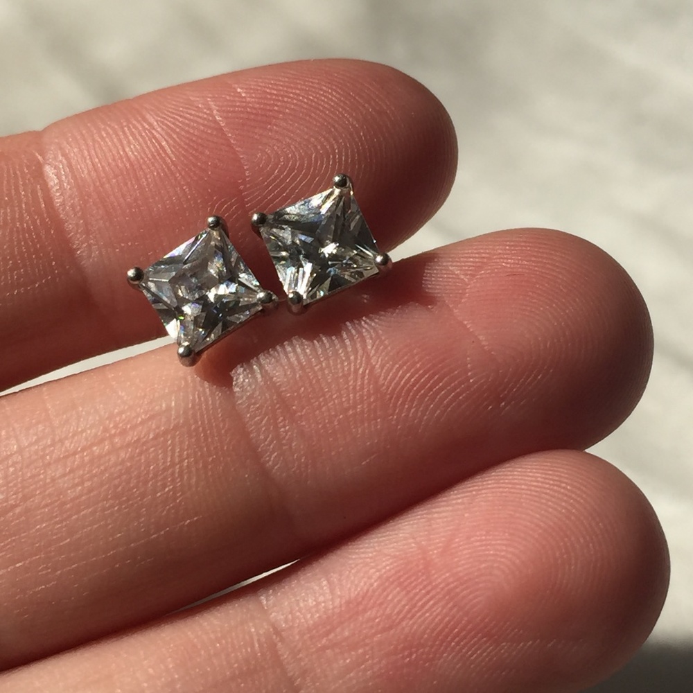 Sterling Square CZ Stud Earrings